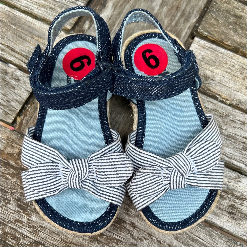 OshKosh B'gosh Denim and Striped Bow Kids Sandals
